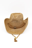 MH0291 Antique Detail Western Straw Cowboy Hat - MiMi Wholesale