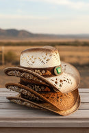 MH0301 Vintage Western Cutout Straw Cowboy Hat - MiMi Wholesale