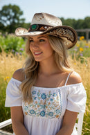 MH0301 Vintage Western Cutout Straw Cowboy Hat - MiMi Wholesale