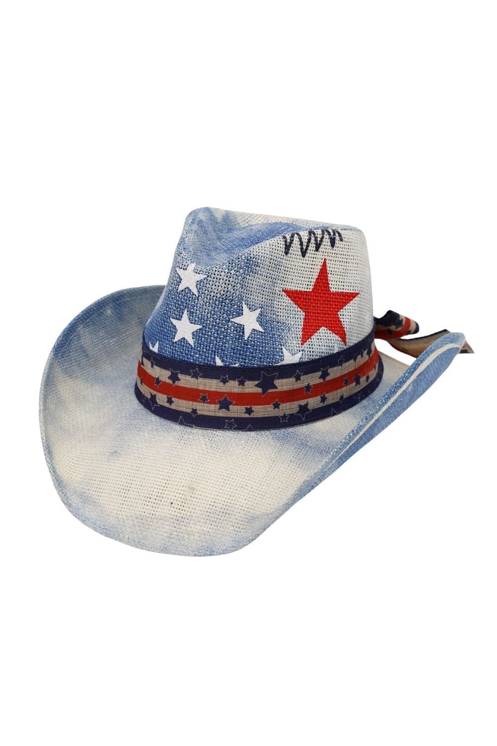 MH0307 American Stars Stripes Cowboy Straw Hat - MiMi Wholesale