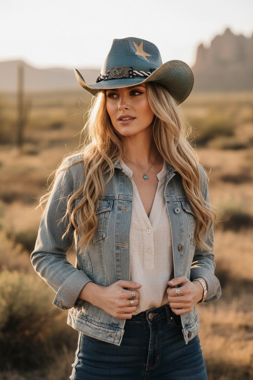 MH0339 Distressed Cowboy Hat With Brass Eagle Buckle - MiMi Wholesale