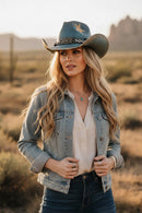MH0339 Distressed Cowboy Hat With Brass Eagle Buckle - MiMi Wholesale