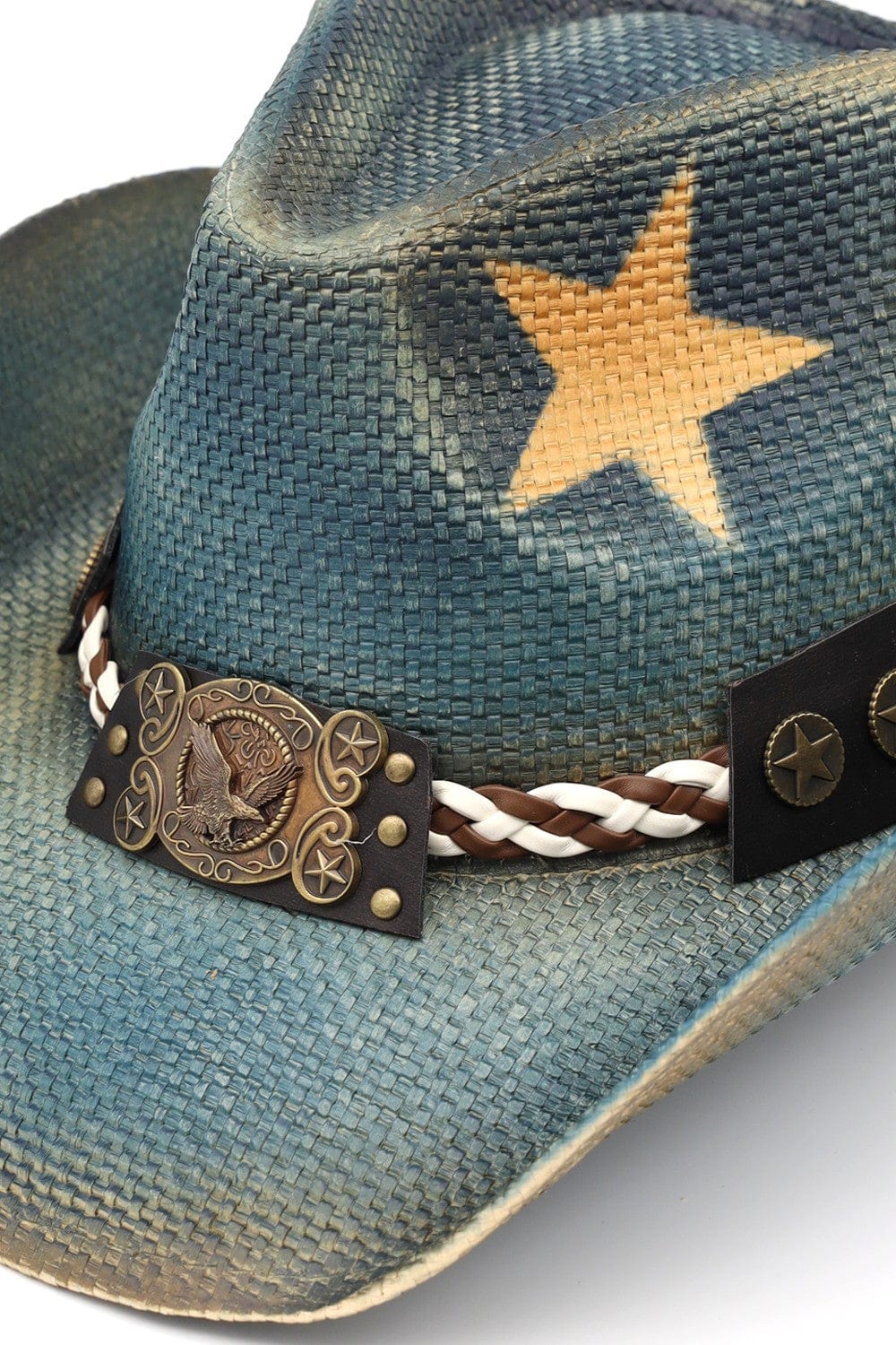 MH0339 Distressed Cowboy Hat With Brass Eagle Buckle - MiMi Wholesale