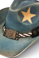 MH0339 Distressed Cowboy Hat With Brass Eagle Buckle - MiMi Wholesale