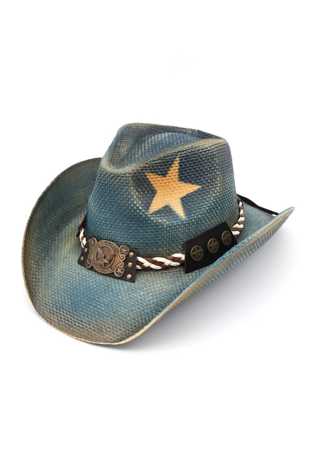 MH0339 Distressed Cowboy Hat With Brass Eagle Buckle - MiMi Wholesale