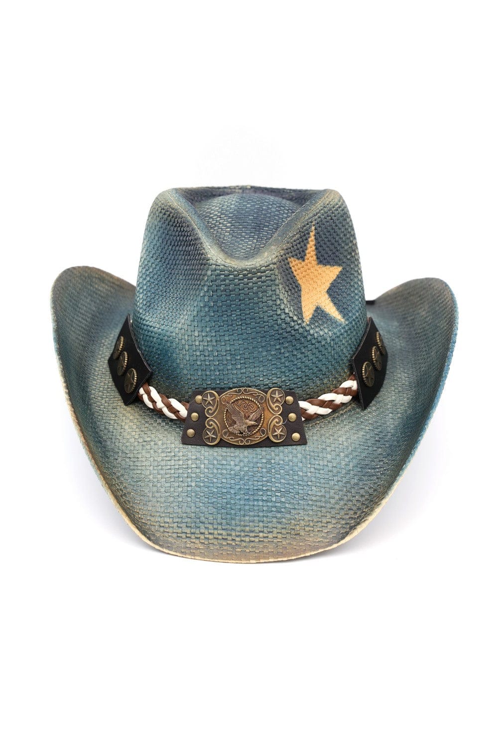 MH0339 Distressed Cowboy Hat With Brass Eagle Buckle - MiMi Wholesale