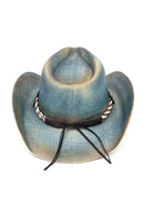 MH0339 Distressed Cowboy Hat With Brass Eagle Buckle - MiMi Wholesale