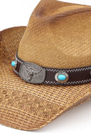 MH0351 Western Straw Cowboy Hat With Turquoise Concho Band - MiMi Wholesale