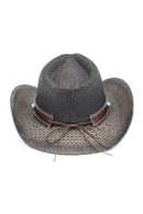 MH0351 Western Straw Cowboy Hat With Turquoise Concho Band - MiMi Wholesale