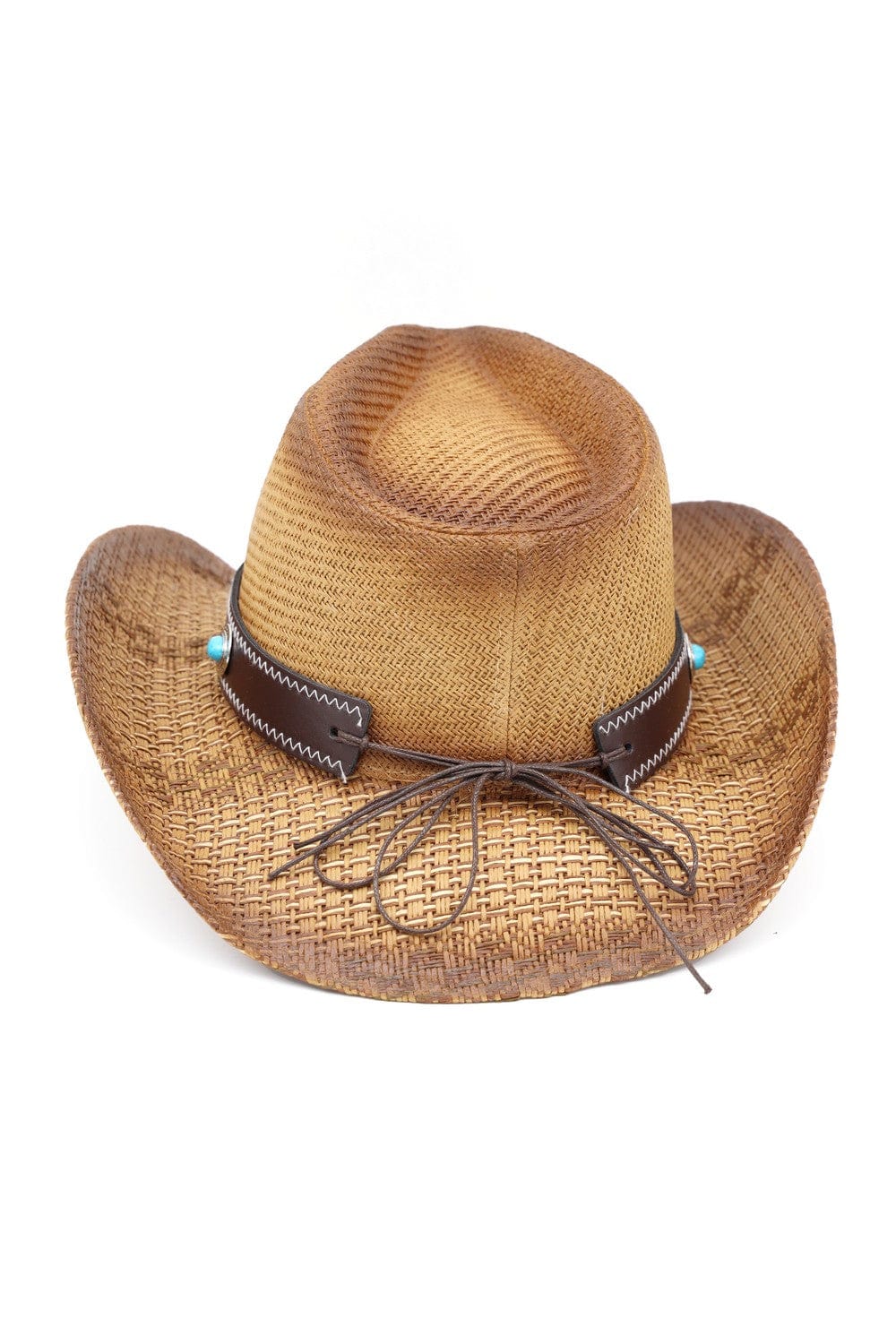MH0351 Western Straw Cowboy Hat With Turquoise Concho Band - MiMi Wholesale