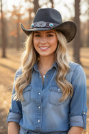 MH0351 Western Straw Cowboy Hat With Turquoise Concho Band - MiMi Wholesale