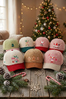 MH0381 Nutcracker Candy Embroidered Sherpa & Corduroy Cap - MiMi Wholesale