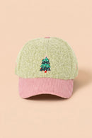 MH0384 Christmas Tree Embroidered Sherpa & Corduroy Cap - MiMi Wholesale
