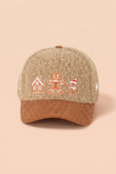 MH0386 Gingerbread Family Embroidered Sherpa & Corduroy Cap - MiMi Wholesale