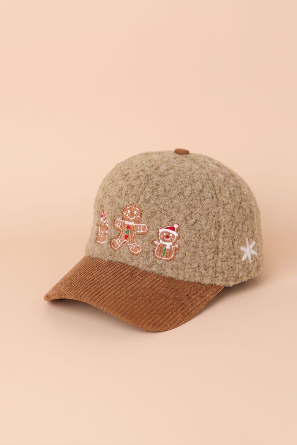 MH0386 Gingerbread Family Embroidered Sherpa & Corduroy Cap - MiMi Wholesale
