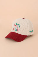 MH0387 Merry and Bright Embroidered Sherpa & Corduroy Cap - MiMi Wholesale