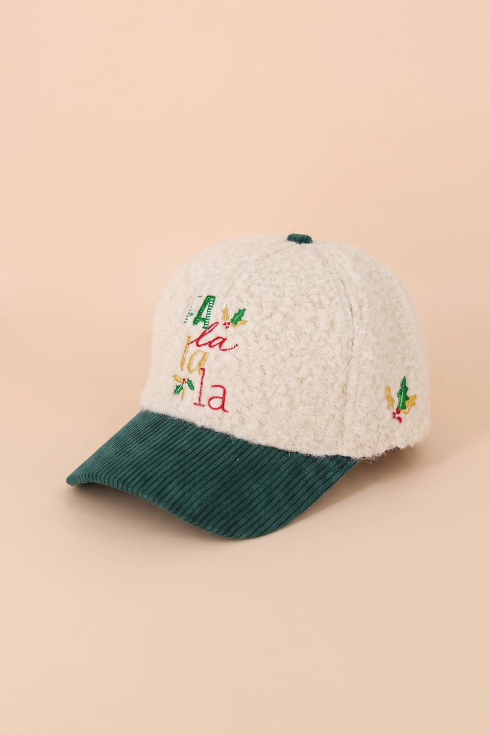 MH0388 Fa La La Embroidered Sherpa & Corduroy Cap - MiMi Wholesale