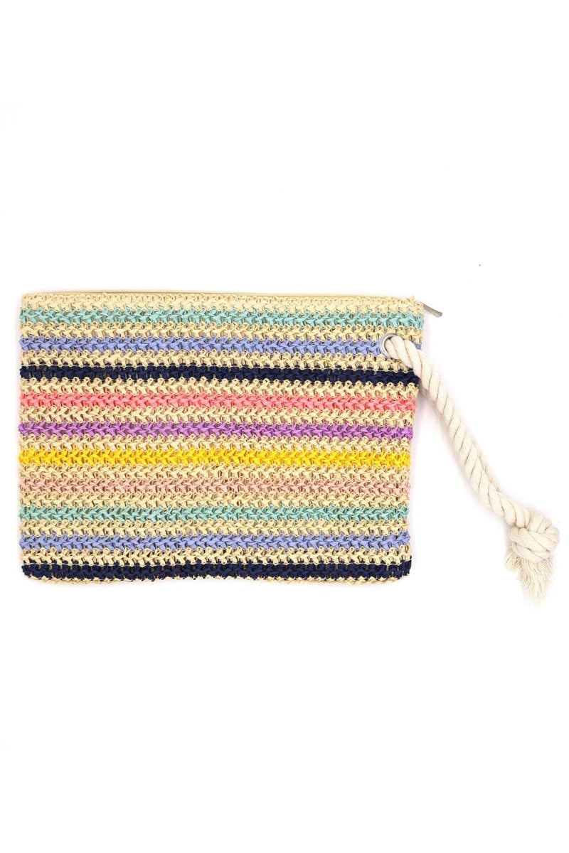 MP0205 Rope Handle Striped Crochet Pouch - MiMi Wholesale