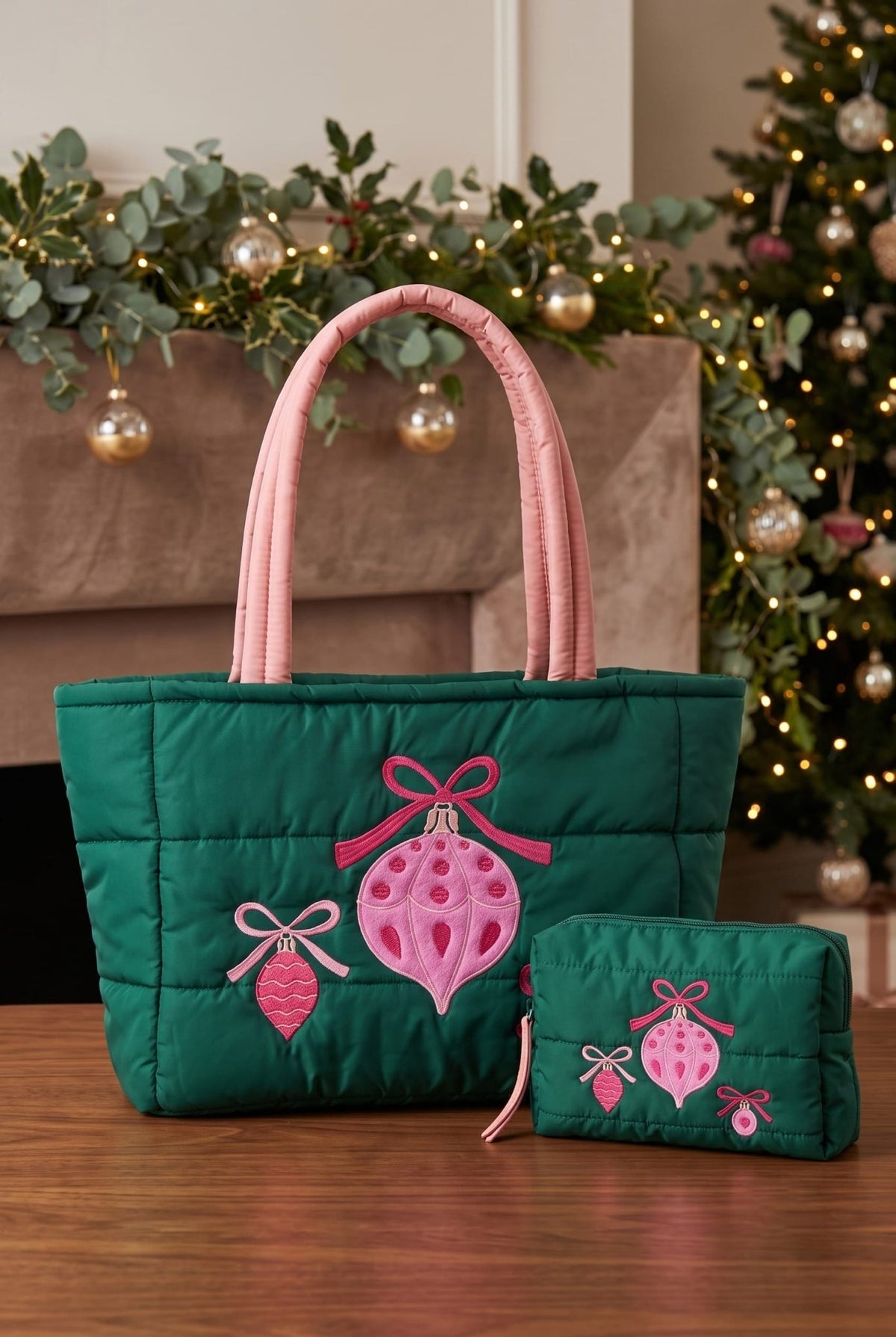 MP0372 Holiday Ornament Quilted Puffer Pouch - MiMi Wholesale