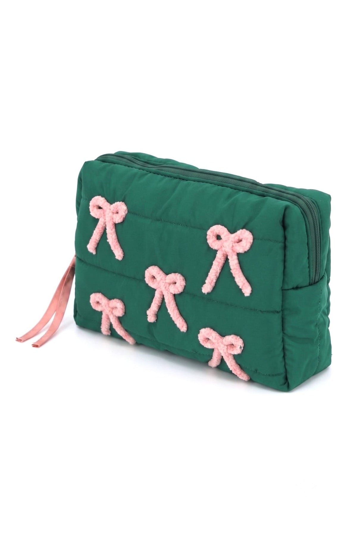 MP0375 Pink Bows Quilted Puffer Pouch - MiMi Wholesale