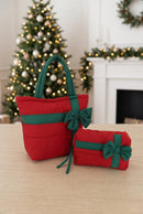MP0376 Bow Accent Gift Box Quilted Puffer Pouch - MiMi Wholesale