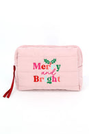 MP0378 Merry & Bright Christmas Quilted Puffer Pouch - MiMi Wholesale