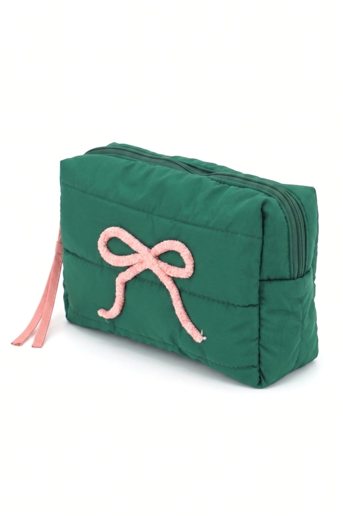 MP0380 Pink Bow Quilted Puffer Pouch - MiMi Wholesale