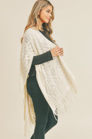 MS0270 Embossed Pattern Fringe Ruana - MiMi Wholesale