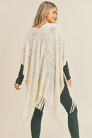 MS0270 Embossed Pattern Fringe Ruana - MiMi Wholesale