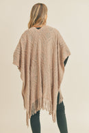 MS0270 Embossed Pattern Fringe Ruana - MiMi Wholesale