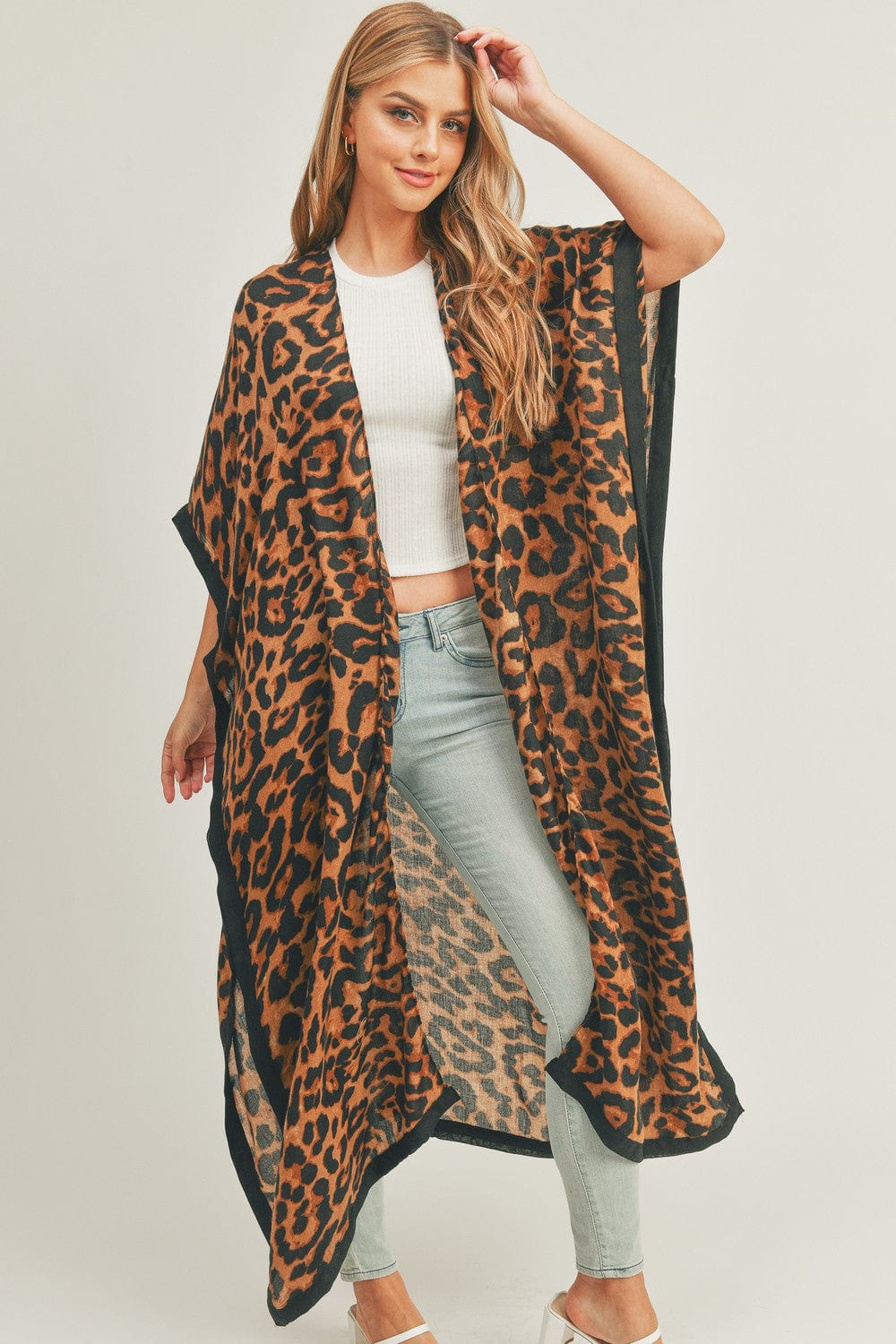 MS0295 Long Leopard Kimono - MiMi Wholesale