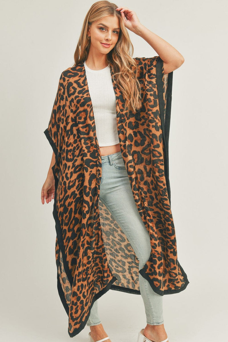 MS0295 Long Leopard Kimono - MiMi Wholesale