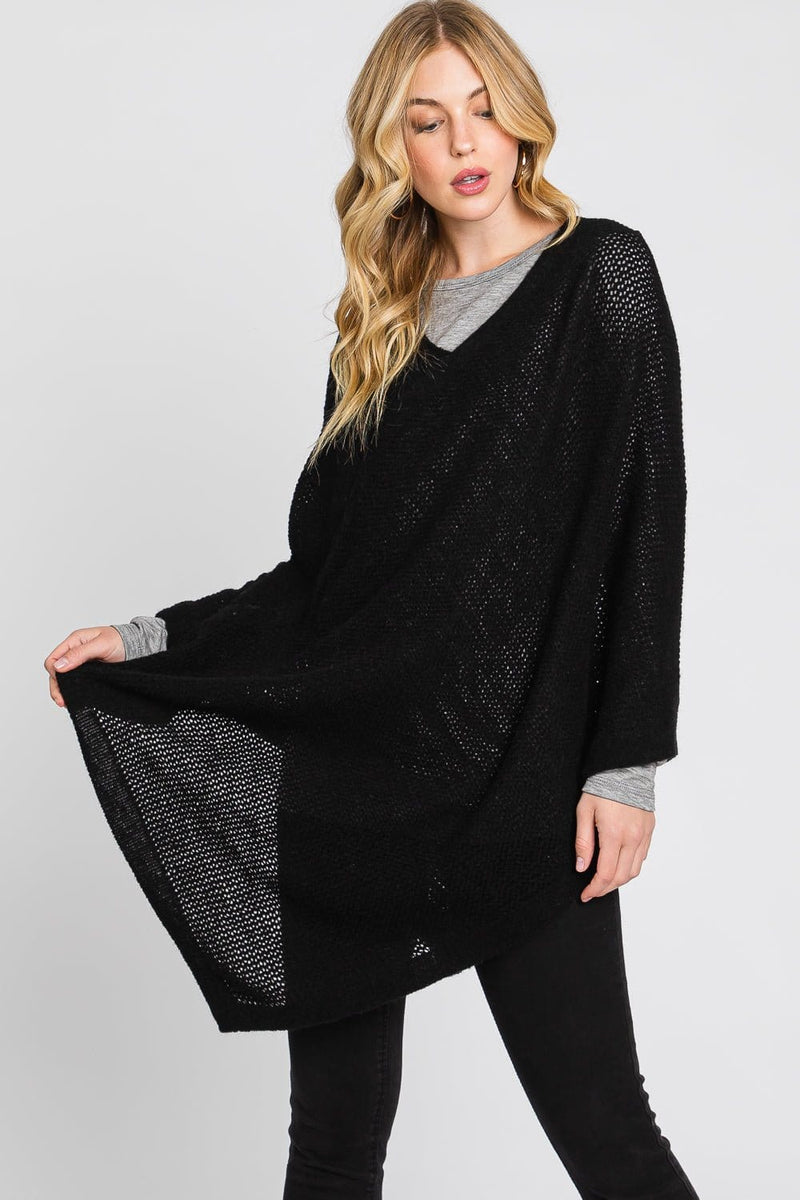 MS0335 Solid Loose Knit Poncho - MiMi Wholesale