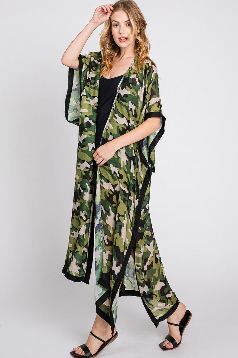 MS0360 Camo Print Long Kimono - MiMi Wholesale