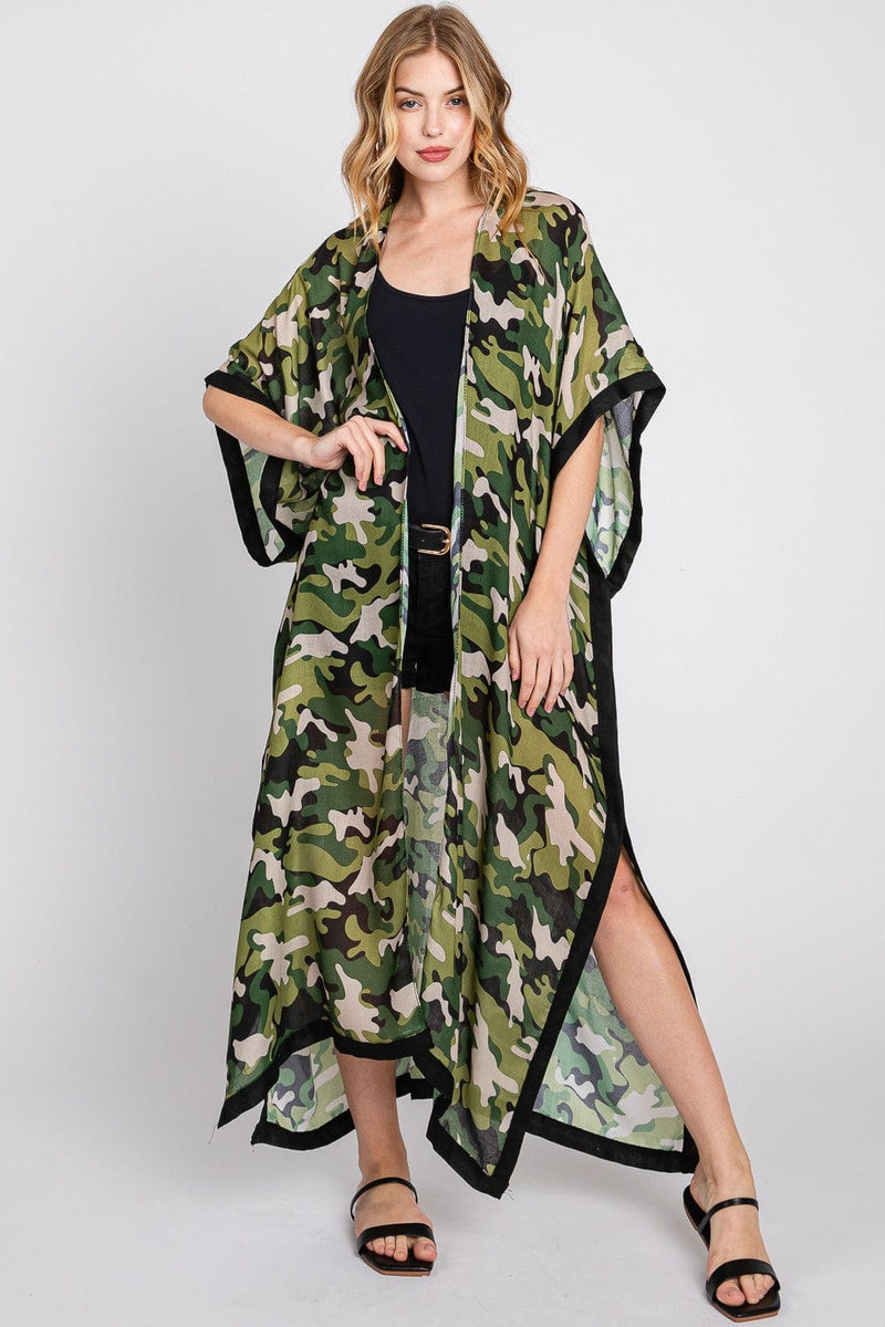 MS0360 Camo Print Long Kimono - MiMi Wholesale