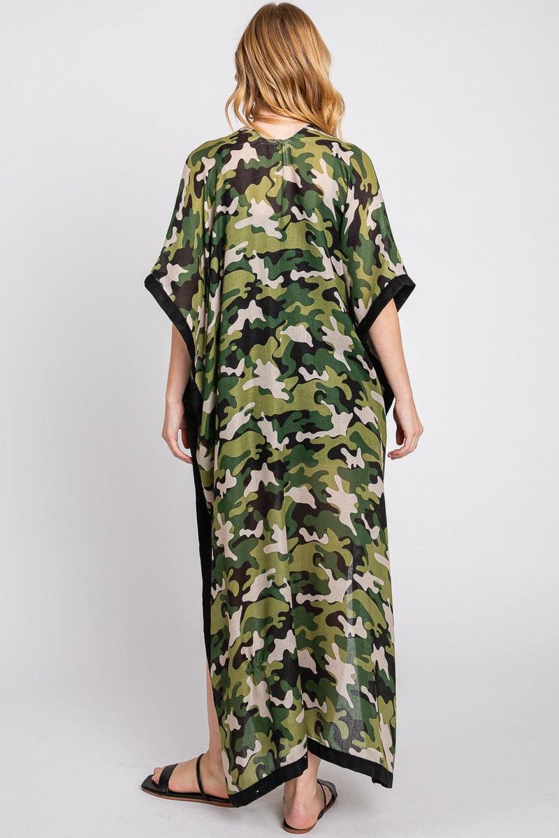 MS0360 Camo Print Long Kimono - MiMi Wholesale