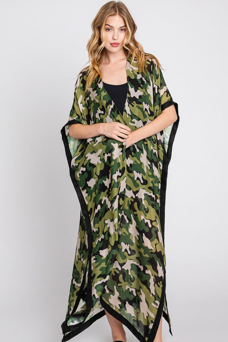 MS0360 Camo Print Long Kimono - MiMi Wholesale