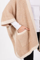 MS0397 Fuzzy Herringbone Knit Kimono With Pockets - MiMi Wholesale