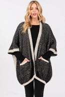 MS0397 Fuzzy Herringbone Knit Kimono With Pockets - MiMi Wholesale