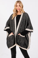 MS0397 Fuzzy Herringbone Knit Kimono With Pockets - MiMi Wholesale