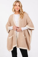 MS0397 Fuzzy Herringbone Knit Kimono With Pockets - MiMi Wholesale