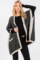 MS0397 Fuzzy Herringbone Knit Kimono With Pockets - MiMi Wholesale