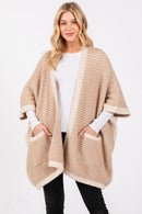 MS0397 Fuzzy Herringbone Knit Kimono With Pockets - MiMi Wholesale