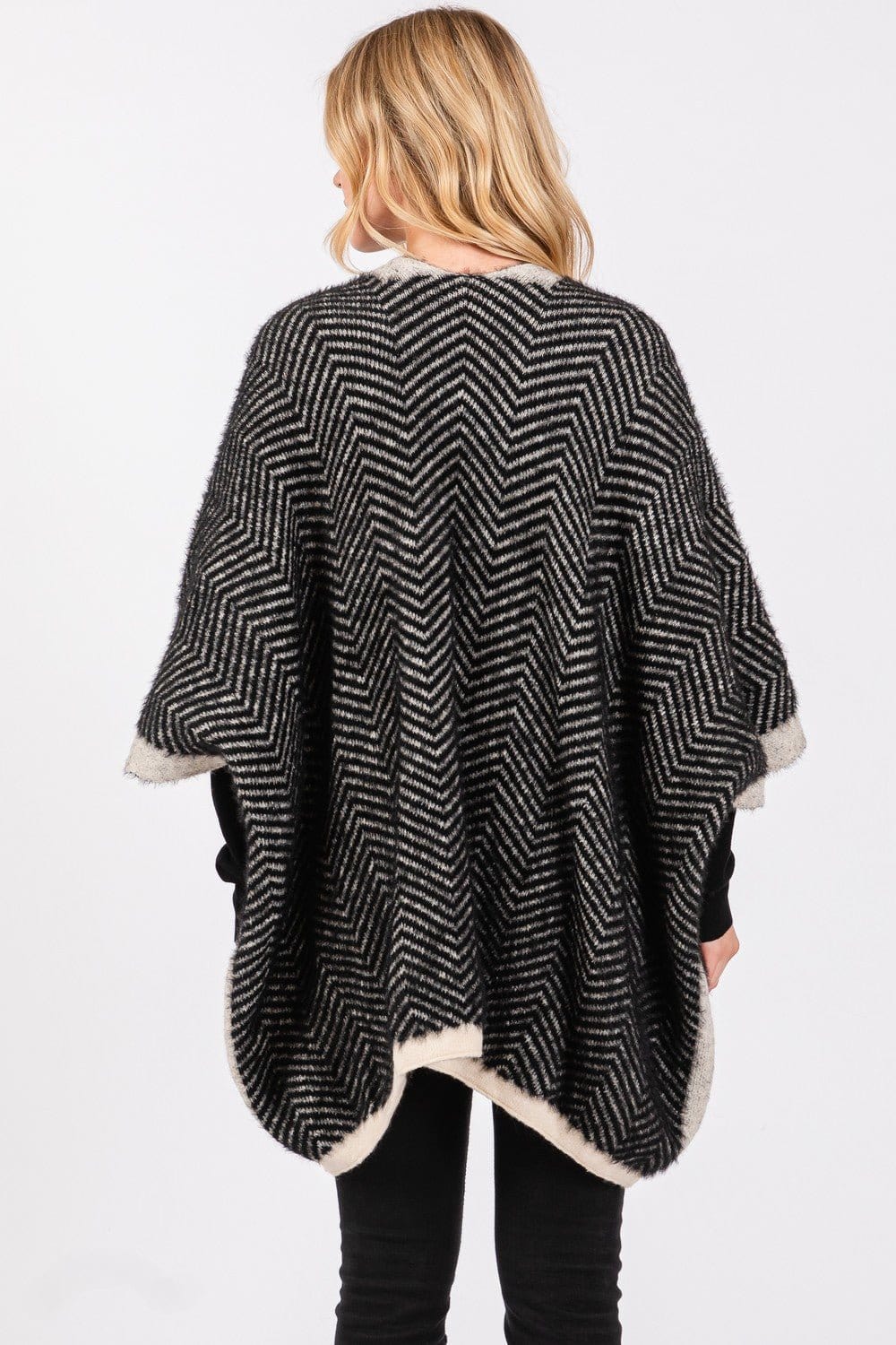 MS0397 Fuzzy Herringbone Knit Kimono With Pockets - MiMi Wholesale