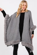 MS0409 Faux Fur Trim Cape With Closure - MiMi Wholesale