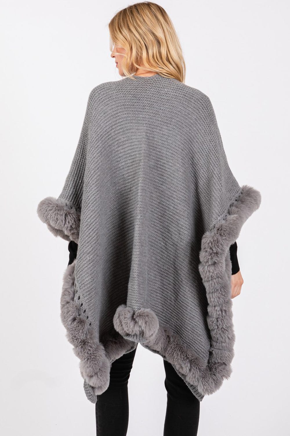 MS0409 Faux Fur Trim Cape With Closure - MiMi Wholesale