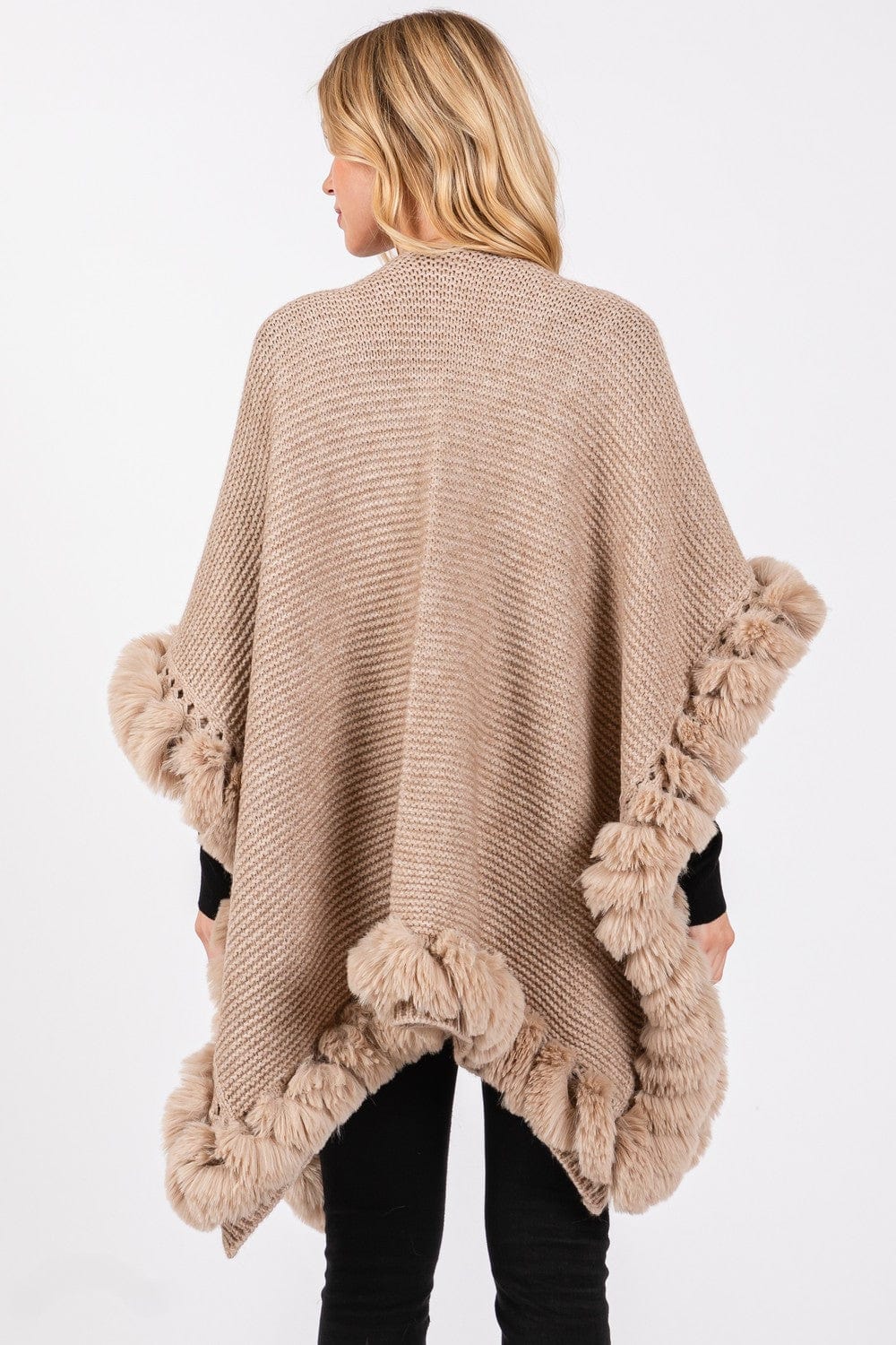 MS0409 Faux Fur Trim Cape With Closure - MiMi Wholesale