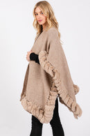 MS0409 Faux Fur Trim Cape With Closure - MiMi Wholesale