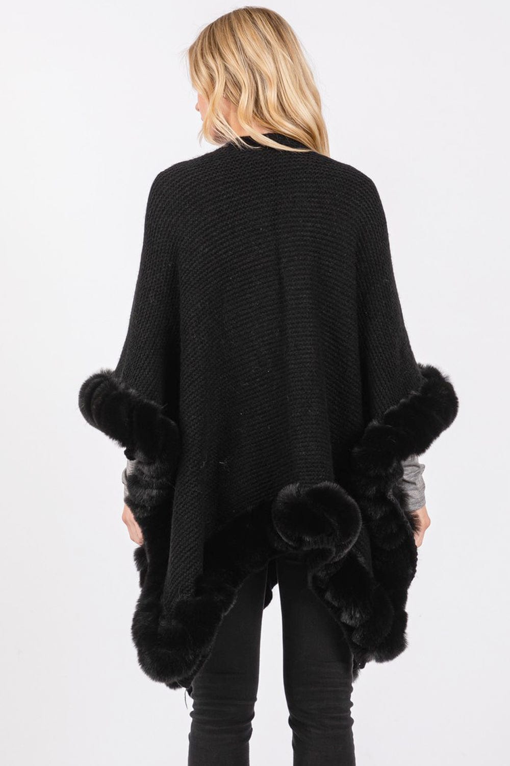 MS0409 Faux Fur Trim Cape With Closure - MiMi Wholesale