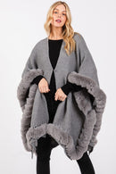 MS0409 Faux Fur Trim Cape With Closure - MiMi Wholesale